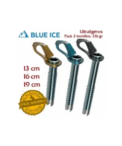 pack 3 aero lite (13, 16 y 19 cm) – tornillos de hielo – blue ice
