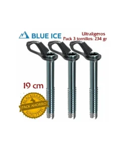 pack 3 aero lite 19 cm – tornillos de hielo – blue ice