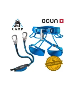 pack arnés twist quattro + disipador para ferrata kinetic rewind – ocun / camp