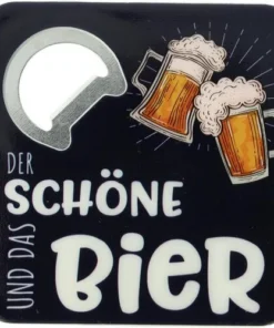 Bierdeckel mit Flaschenöffner DER SCHÖNE UND DAS BIER 8,5cmx8,5cmx0,64cm