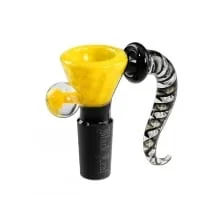 Bong Glaskunstkopf BLACK LEAF Punkte gelb Schliff 14,5 mm 17mm