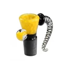 Bong Glaskunstkopf BLACK LEAF Punkte gelb Schliff 18,8 mm 17mm