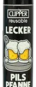Clipper Feuerzeug Bier Slogan 2 2v4 LECKER PILS PFANNE