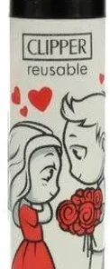 Clipper Feuerzeug In Love 3v4 Mann schenkt Frau Rosen