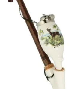 Gesteckpfeife aus Porzellan mit Jagdmotiv Rehbock Kopfform Oval 30cm
